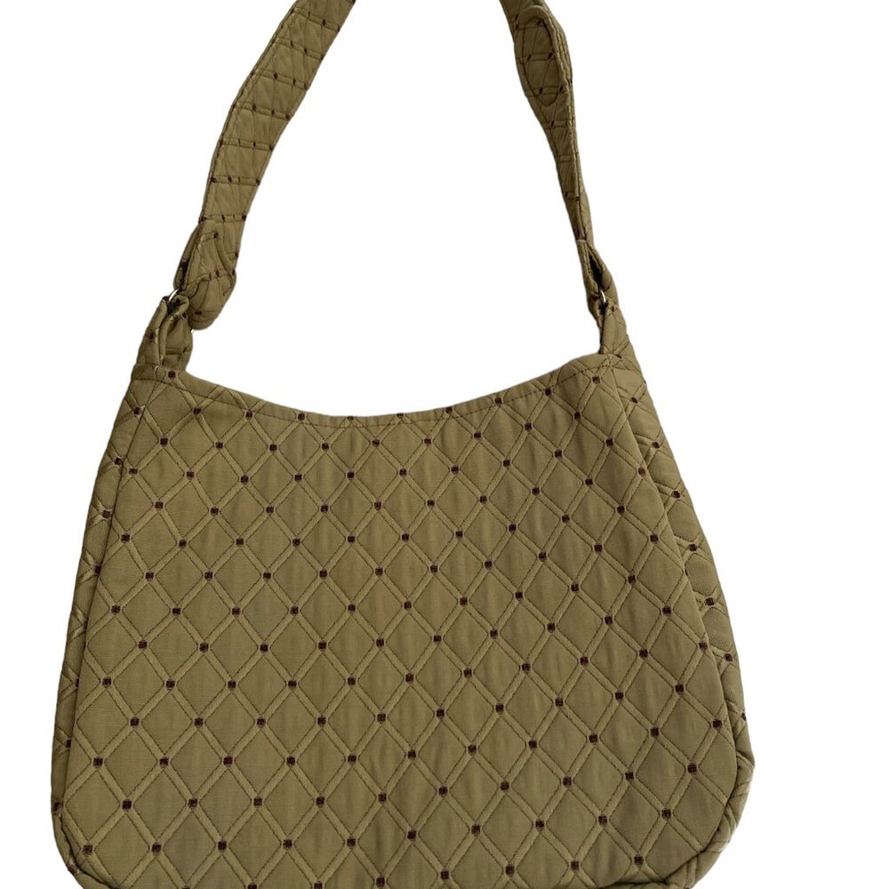 Handmade Purse/Shoulder Bag Green Brown w/Upholstery Fabric Large Size
